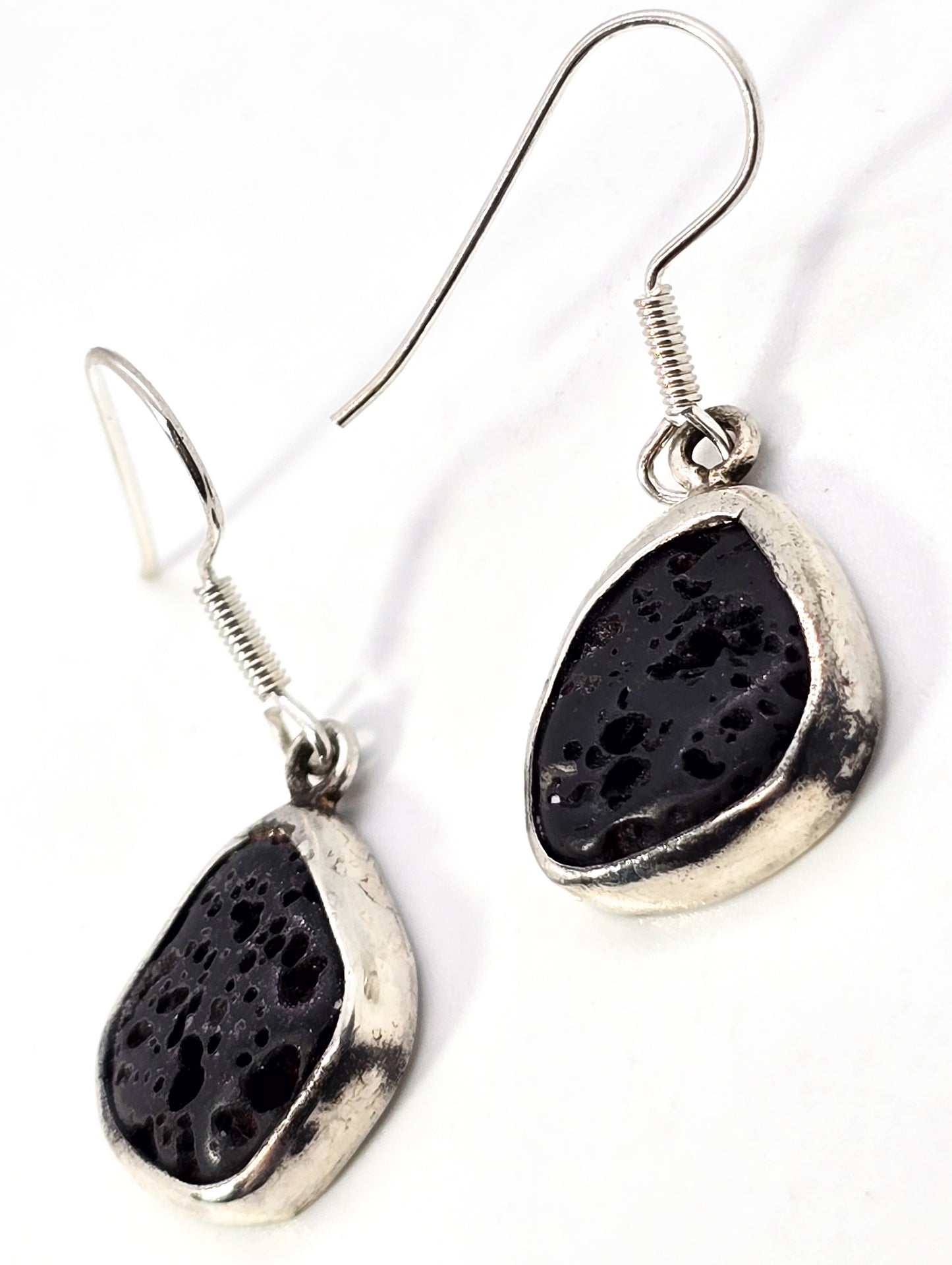 Black Lava stone thick solid sterling silver gemstone drop earrings