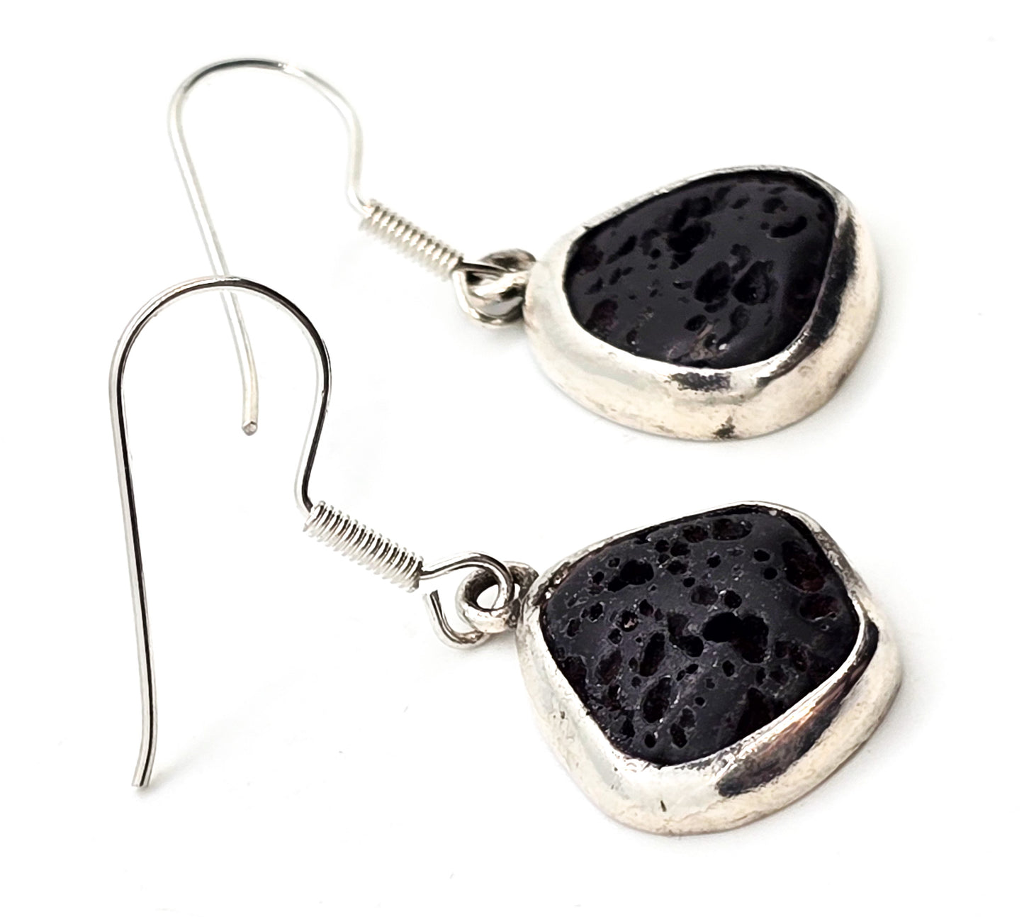 Black Lava stone thick solid sterling silver gemstone drop earrings