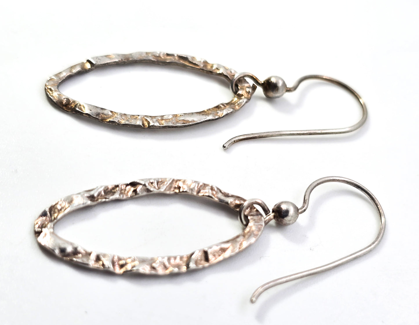 Embossed hoop sterling silver retro vintage drop loop earrings