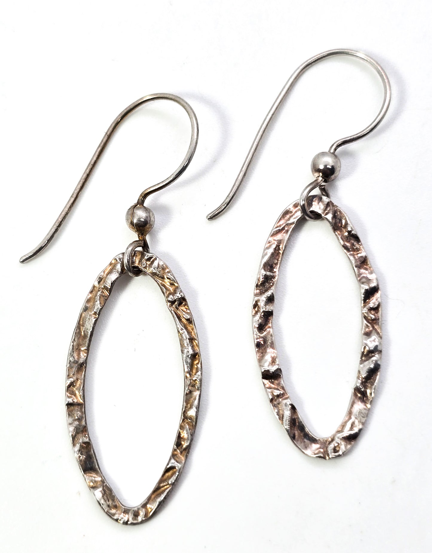 Embossed hoop sterling silver retro vintage drop loop earrings