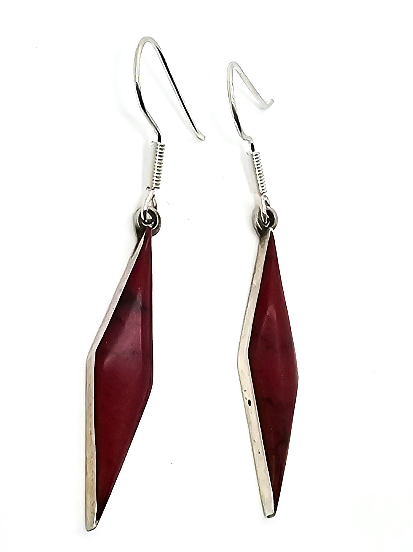 Red Jasper gemstone long drop thin sterling silver Mexican vintage earrings