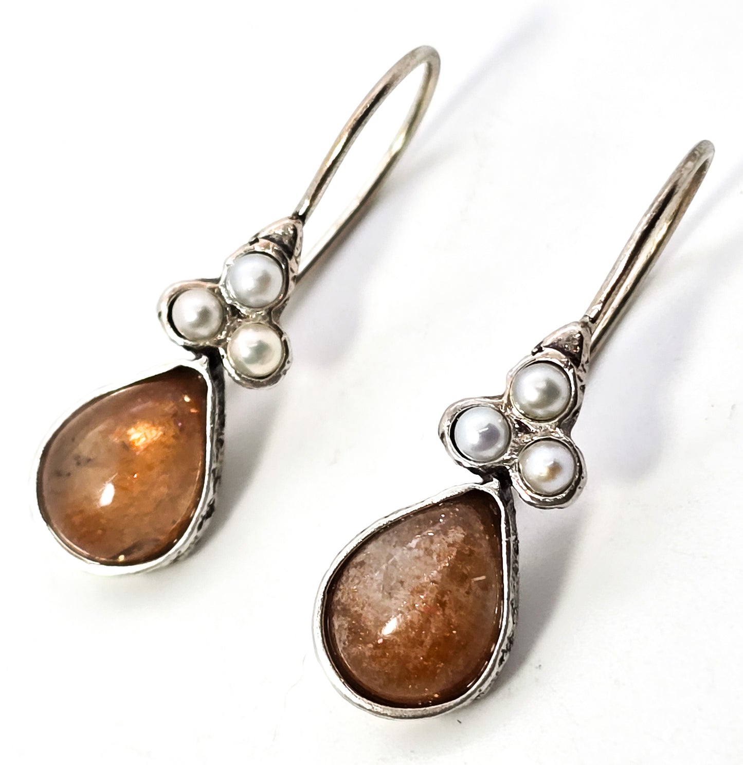 Regina Lane Israel Sunstone white pearl sterling silver signed earrings