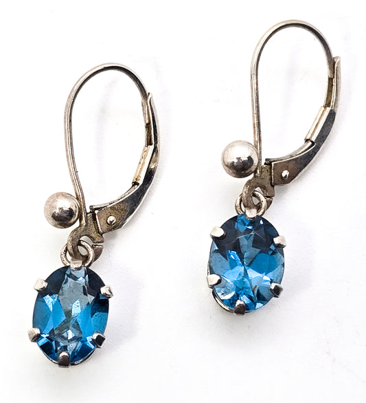 Blue Topaz 1.25 Ct sterling silver lever back drop earrings signed FI