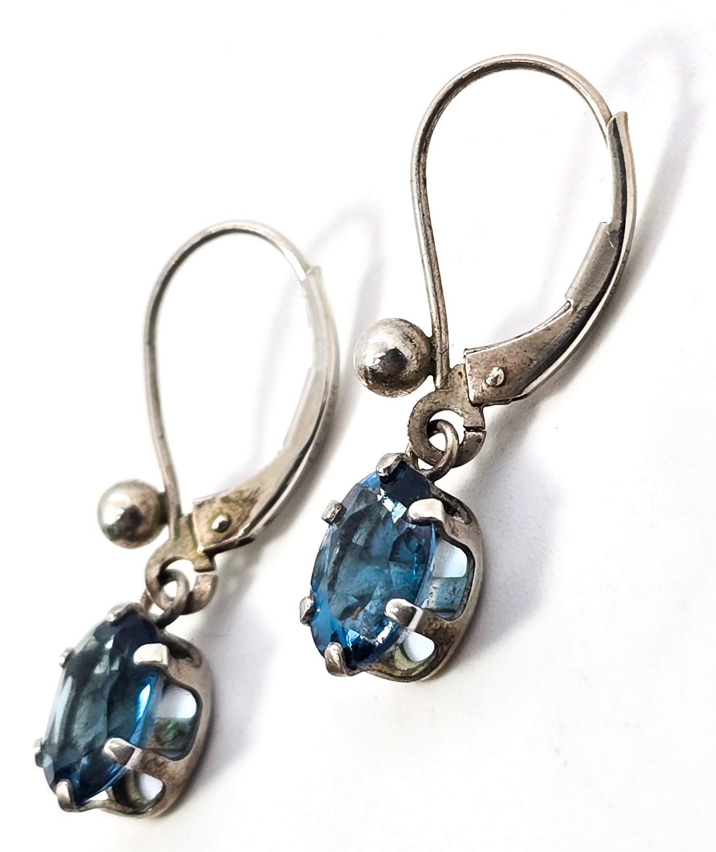 Blue Topaz 1.25 Ct sterling silver lever back drop earrings signed FI