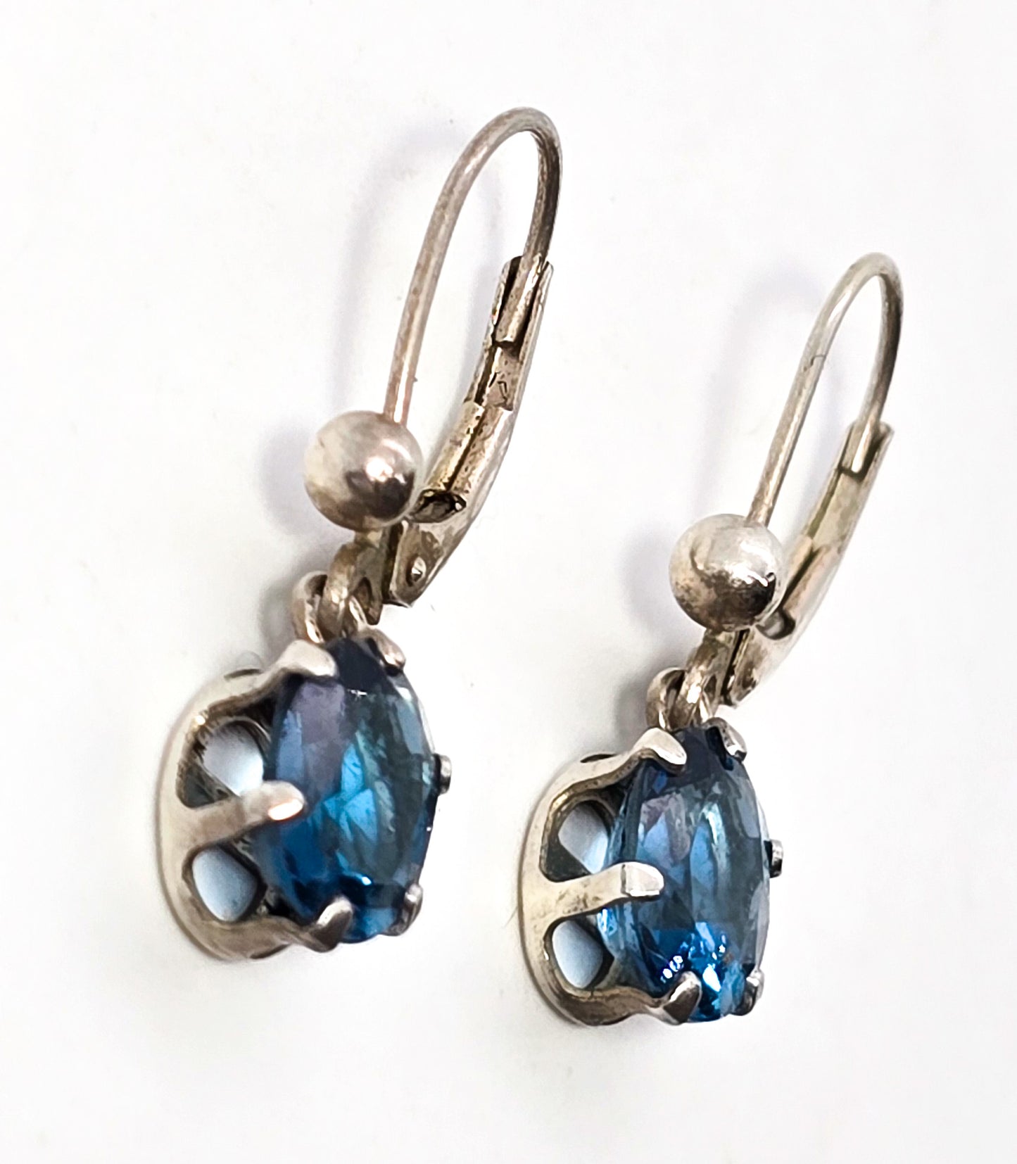 Blue Topaz 1.25 Ct sterling silver lever back drop earrings signed FI