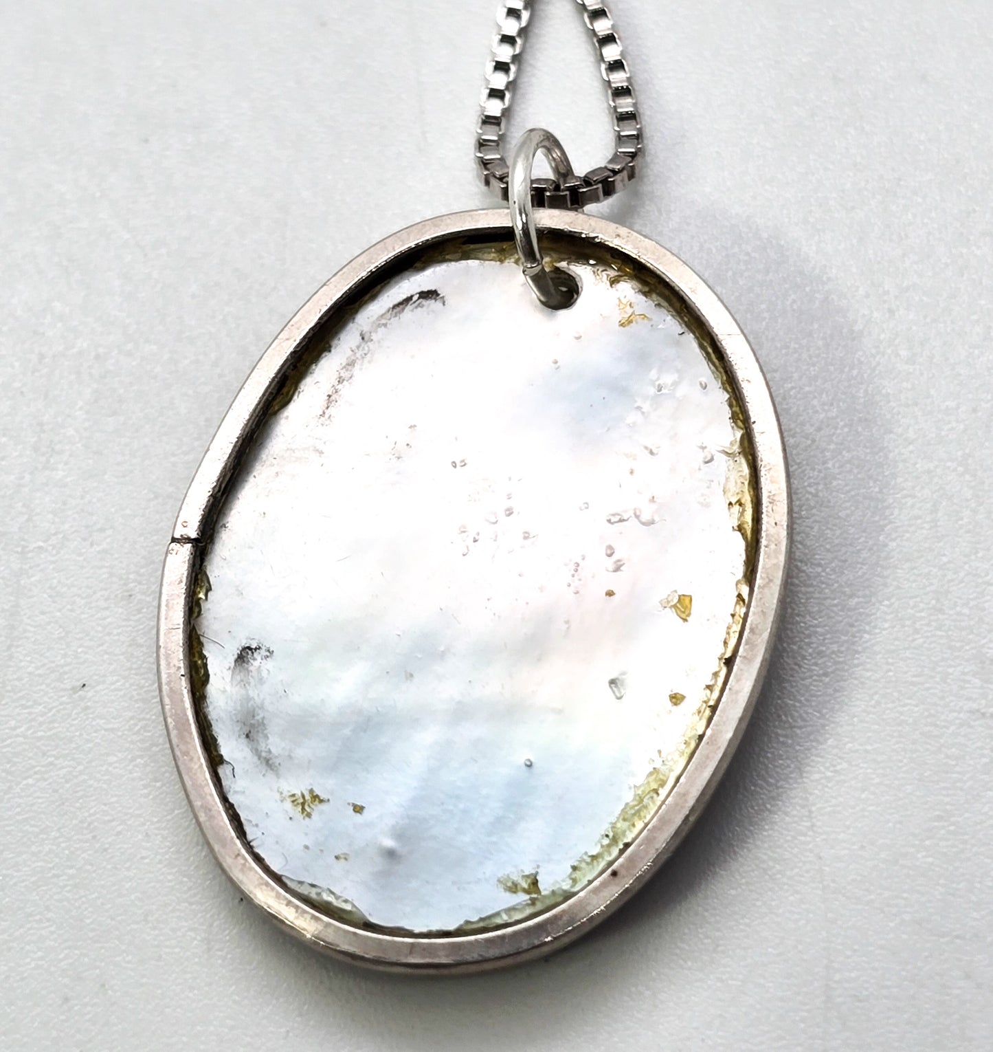 Cameo Mother of Pearl MOP carved shell sterling silver pendant necklace