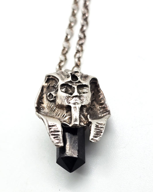 King Tut black onyx terminated gemstone sterling silver Egyptian revival pendant necklace