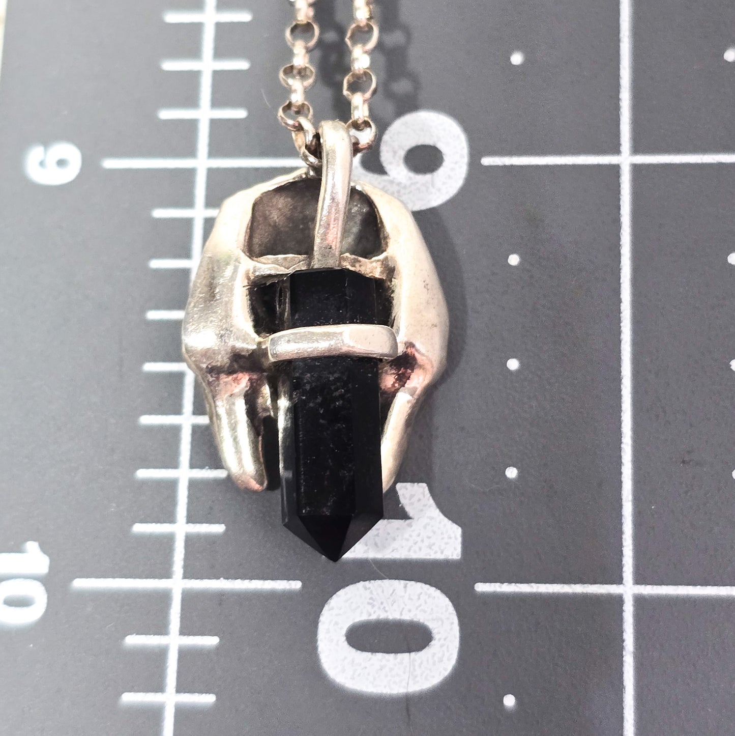 King Tut black onyx terminated gemstone sterling silver Egyptian revival pendant necklace