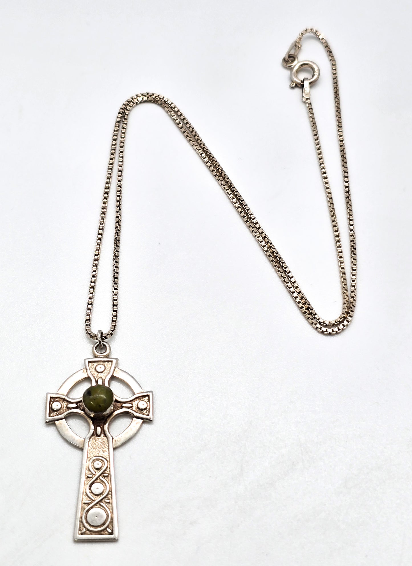 Henry Griffith and Sons Connemara marble Blarney Stone Irish sterling silver cross necklace