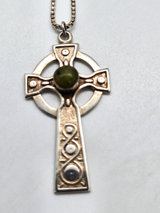 Henry Griffith and Sons Connemara marble Blarney Stone Irish sterling silver cross necklace