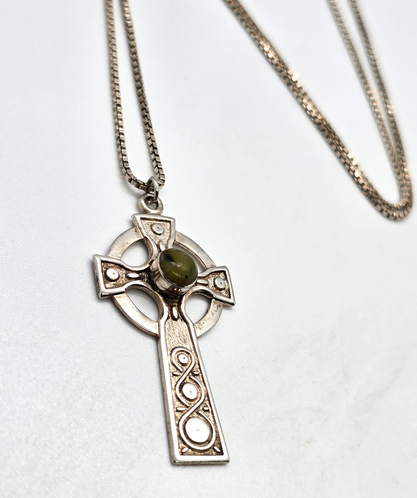 Henry Griffith and Sons Connemara marble Blarney Stone Irish sterling silver cross necklace