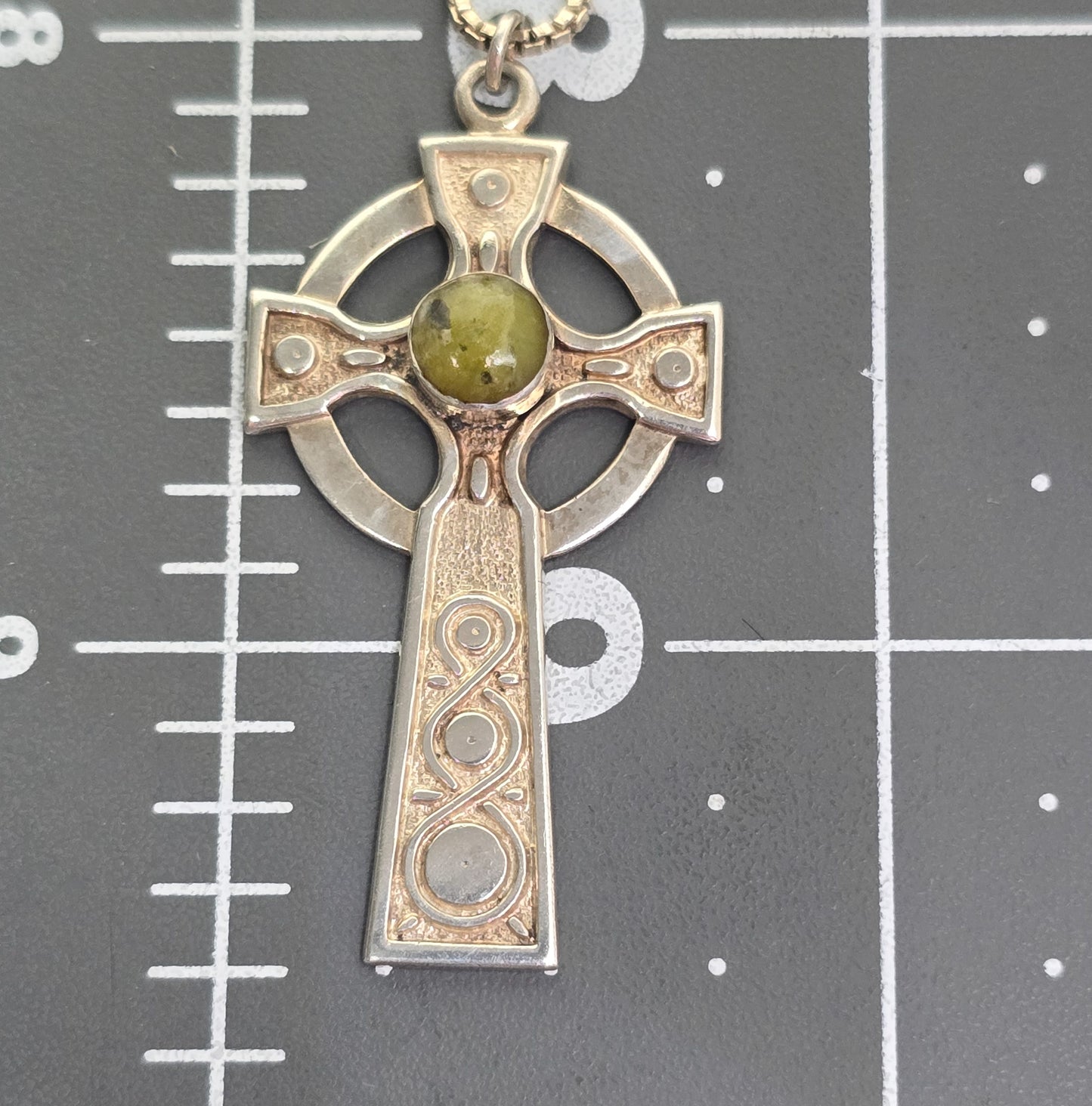 Henry Griffith and Sons Connemara marble Blarney Stone Irish sterling silver cross necklace