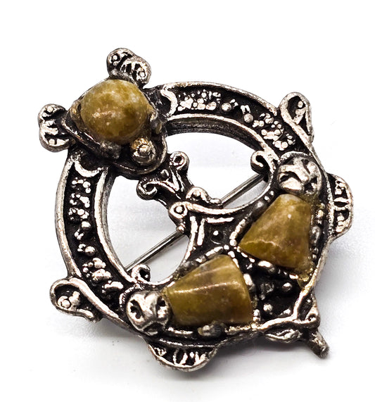 Britan Tara Pinnacular Connemara marble Blarney Stone vintage signed brooch