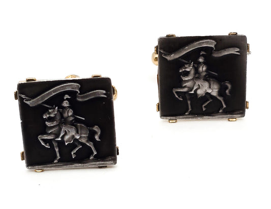 Gallant knight on horseback Joisting vintage men's Renaissance style bullet cufflinks