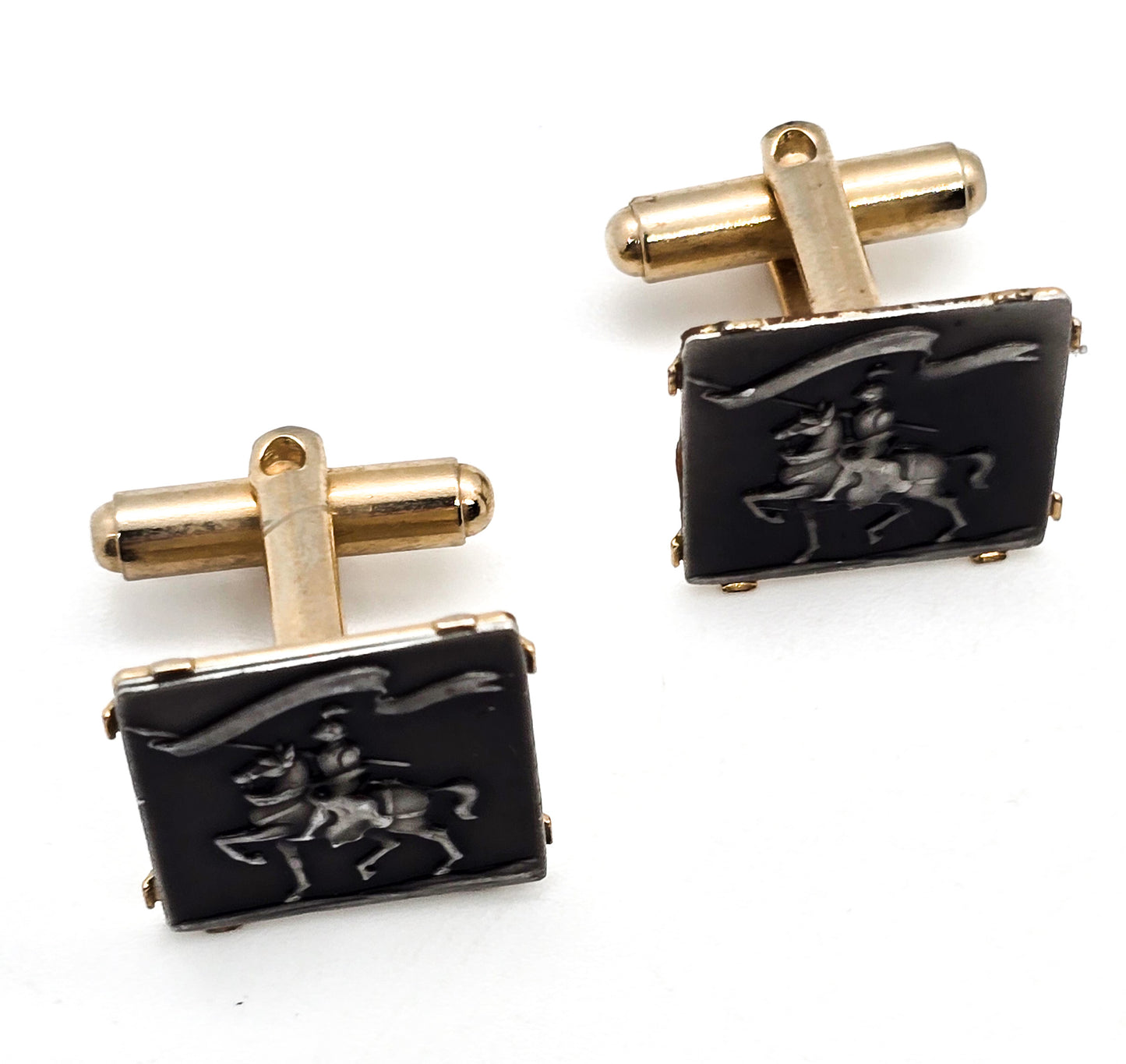 Gallant knight on horseback Joisting vintage men's Renaissance style bullet cufflinks