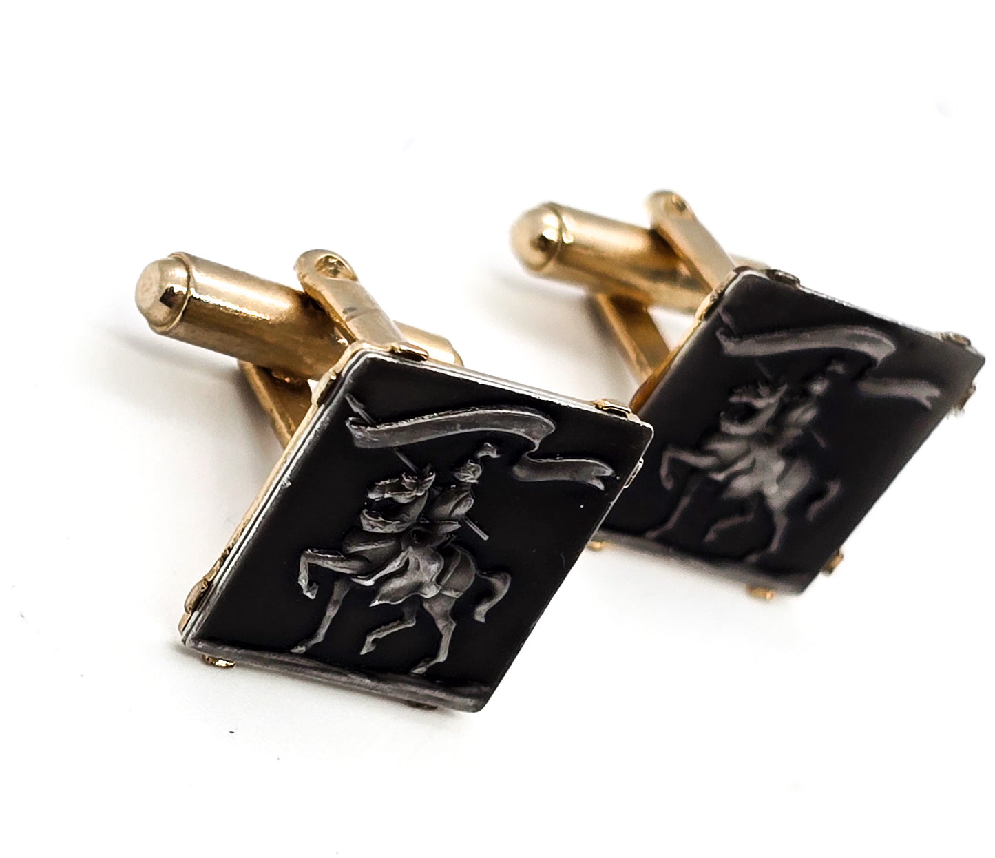 Gallant knight on horseback Joisting vintage men's Renaissance style bullet cufflinks