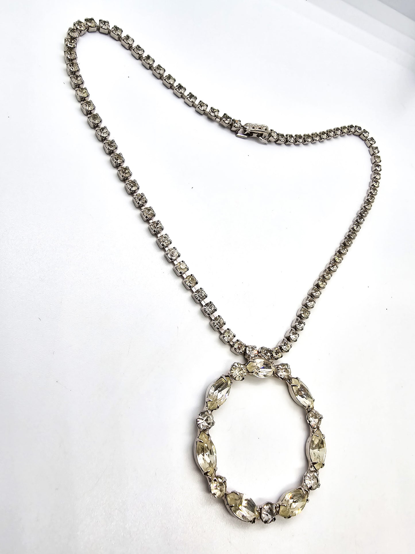 Clear rhinestone vintage marquis circle rhinestone statement choker necklace