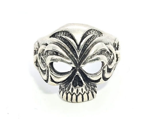 Tribal skull retro biker thick sterling silver skull with open eyes men's ring size 11