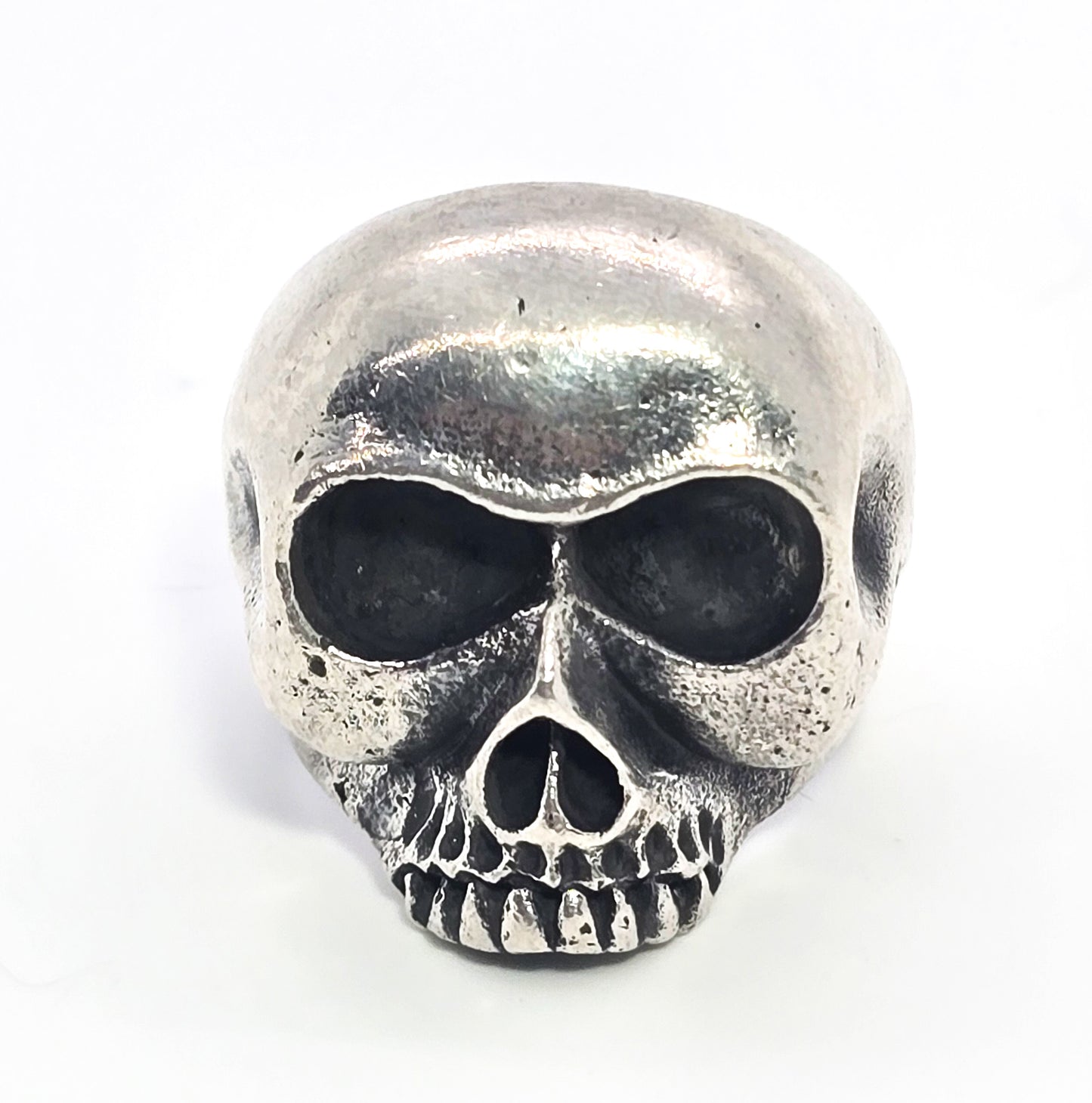 Thick Skull top retro biker solid sterling silver macabre memento mori ring size 7.5