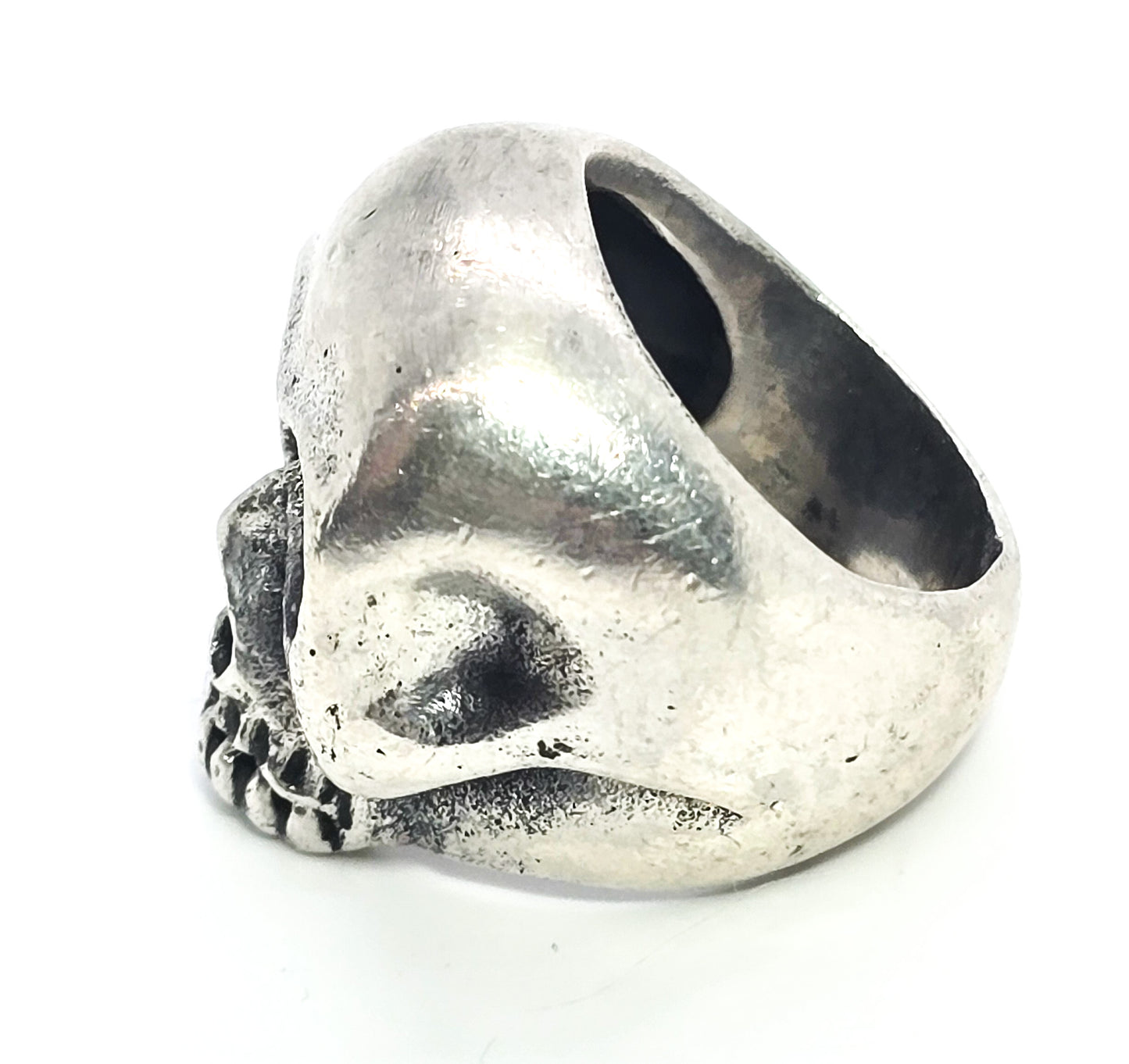 Thick Skull top retro biker solid sterling silver macabre memento mori ring size 7.5