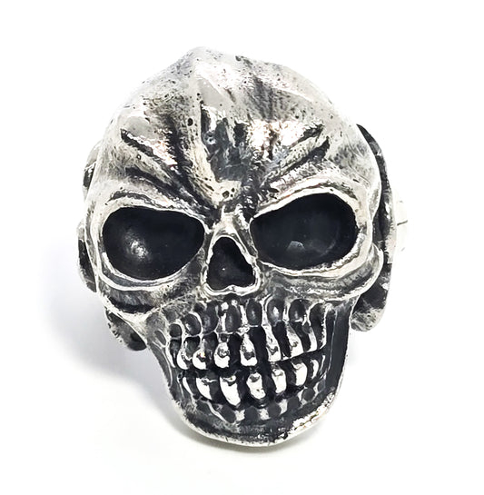 Thick Skull retro biker solid sterling silver macabre memento mori goth ring size 9 B