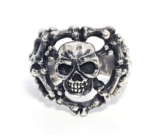 Skull and Cross bones Jolly Roger bone band solid sterling silver ring size 9.5