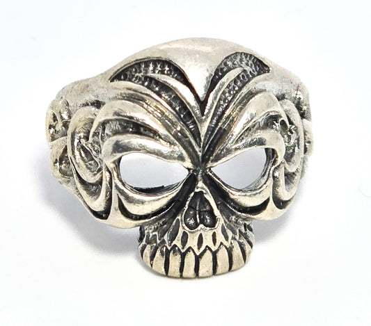 Tribal skull retro biker thick sterling silver skull with open eyes men's ring size 11 B