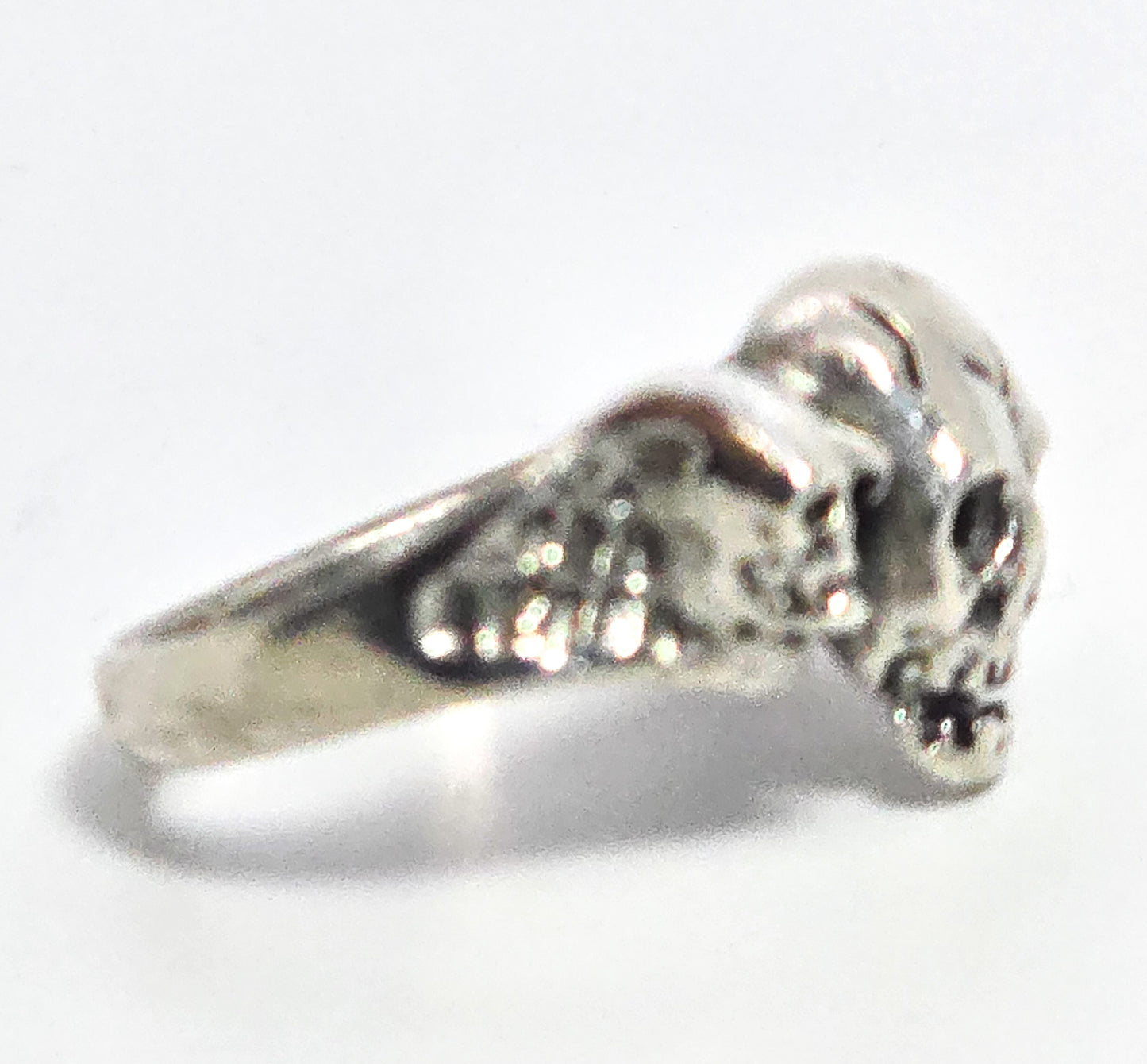 Triple skull head vintage solid sterling silver retro biker gothic ring size 7