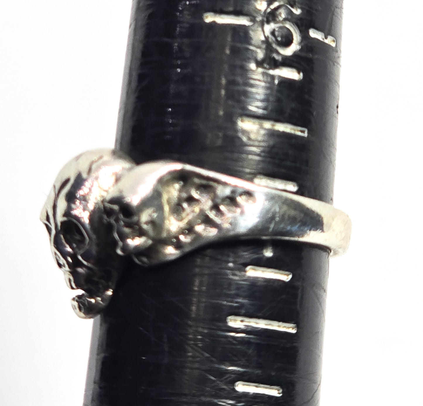 Triple skull head vintage solid sterling silver retro biker gothic ring size 7