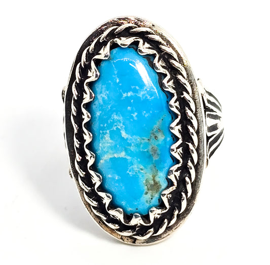 Turquoise vintage sterling silver split shank sawtooth sterling silver ring size 6