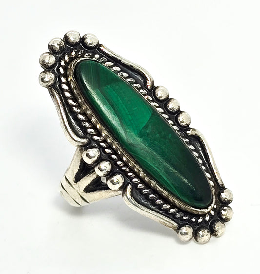 Malachite Bell Trading Native American sterling silver split shank ring size 5