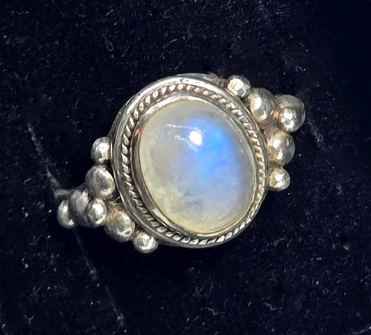 Blue moonstone tribal Bali Balinese style vintage sterling silver ring size 7.5