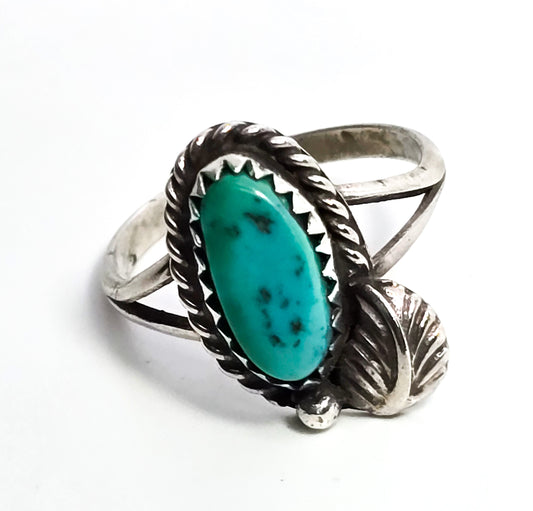 Turquoise Navajo split shank Native American vintage sterling silver ring size 6.25