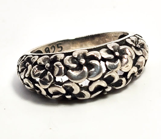 Frangipani Plumeria open work sterling silver domed flower ring band size 7
