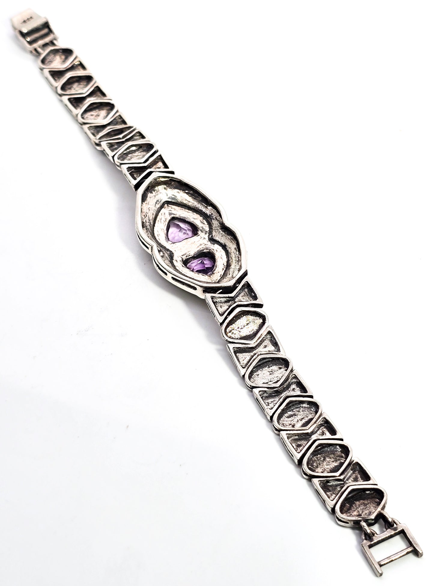 Double Amethyst heart marcasite heavy sterling silver tennis bracelet