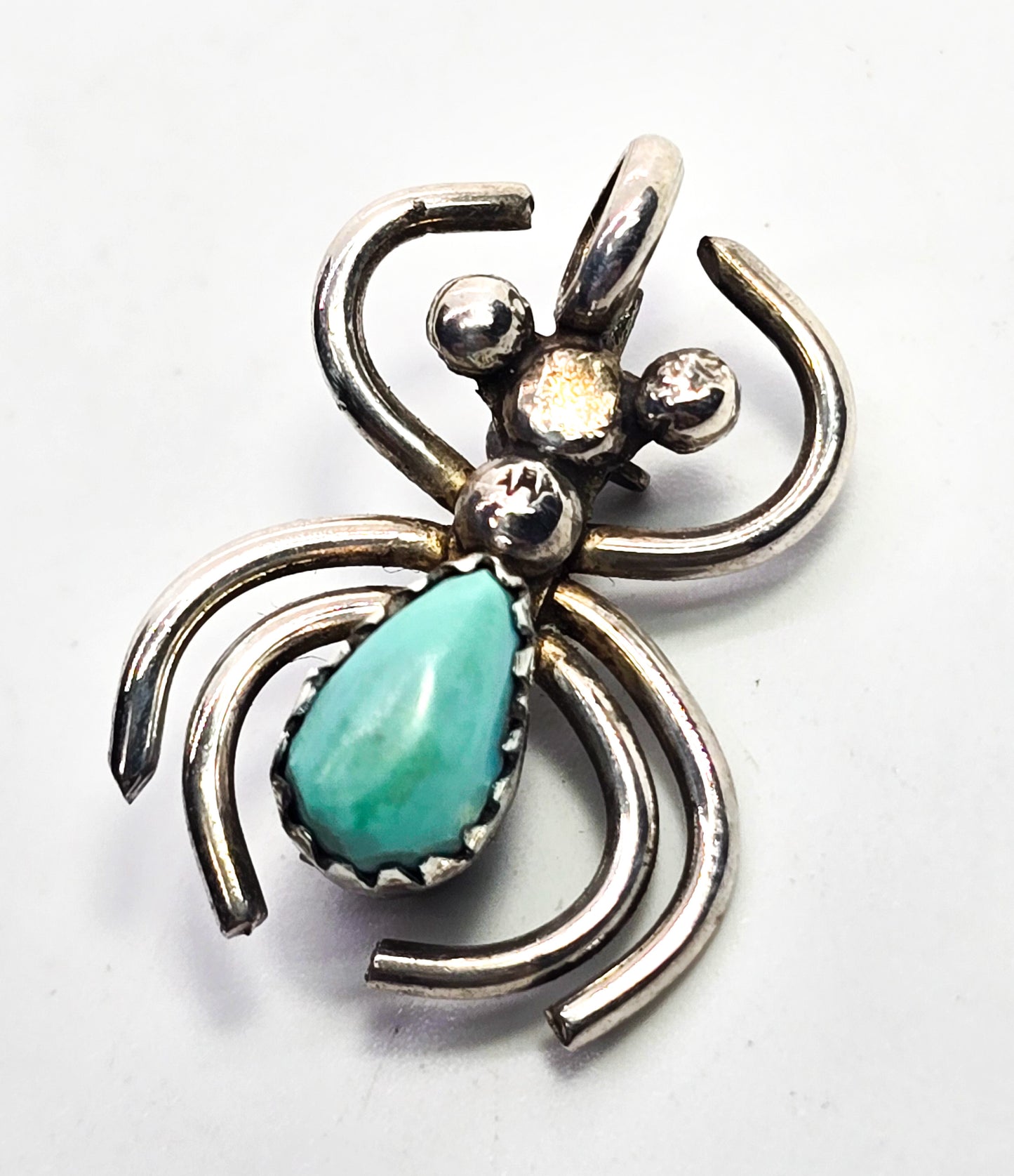 Navajo Turquoise Native American vintage sterling silver ant spider vintage pendant brooch