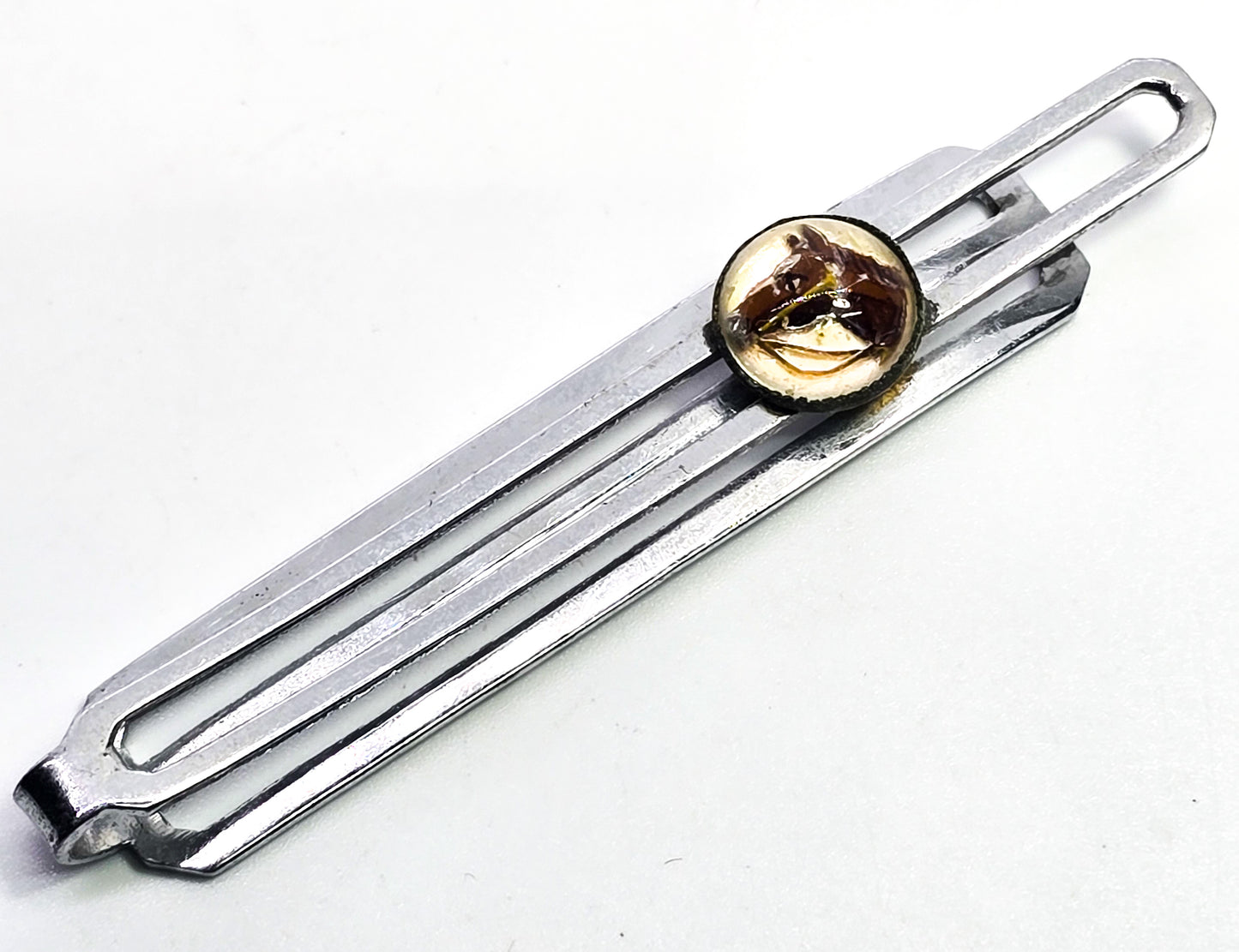 Equestrian horse Essex glass Goofus vintage Art Deco tie bar clip