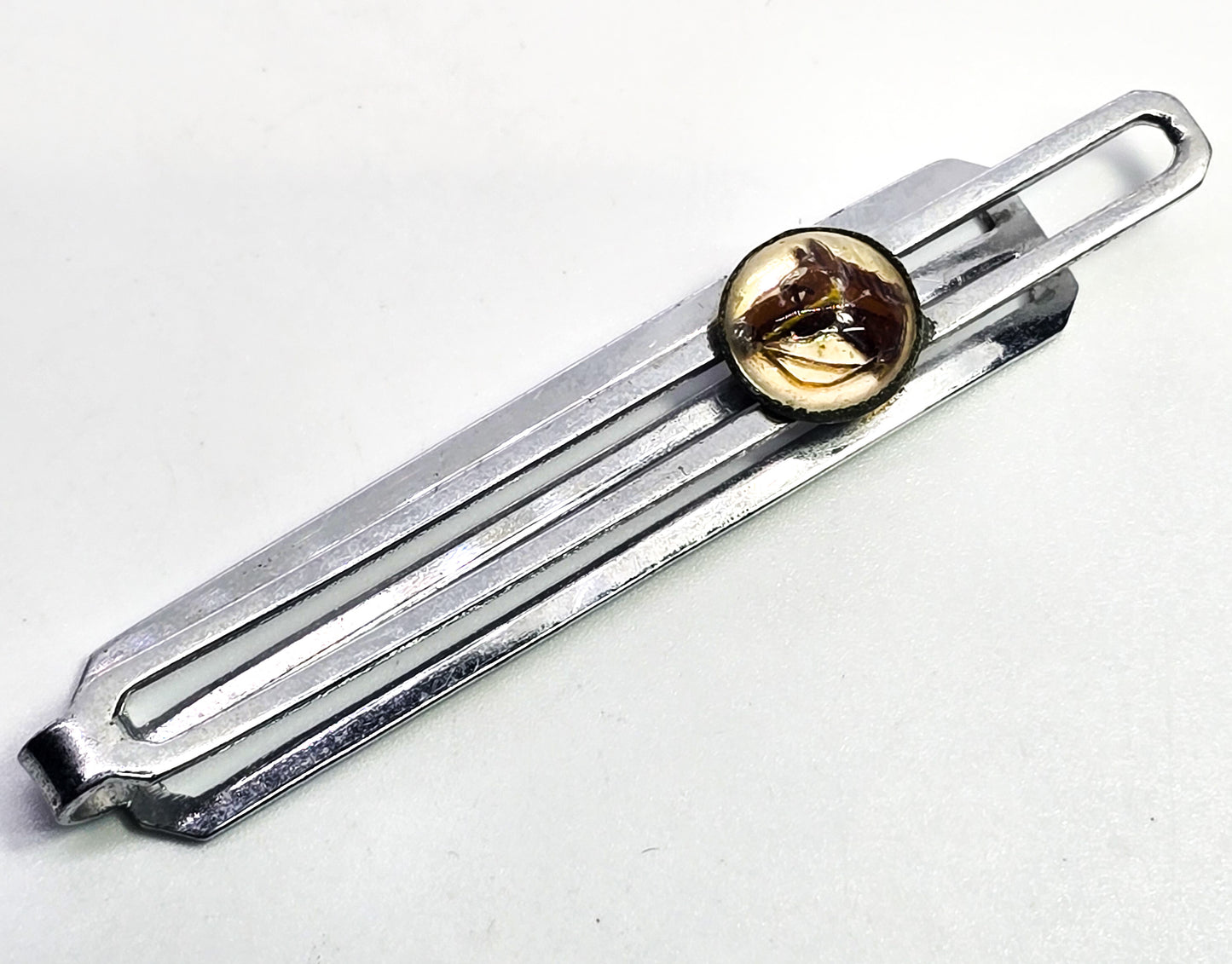 Equestrian horse Essex glass Goofus vintage Art Deco tie bar clip