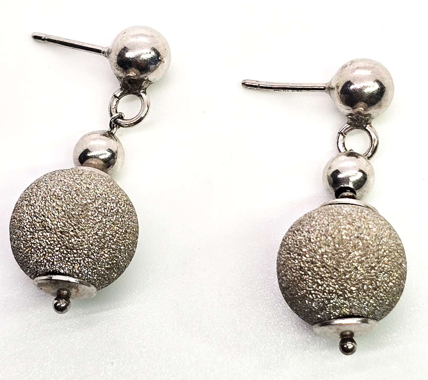 Italian silver ornament satin stardust sparkling bead sterling silver drop post earrings