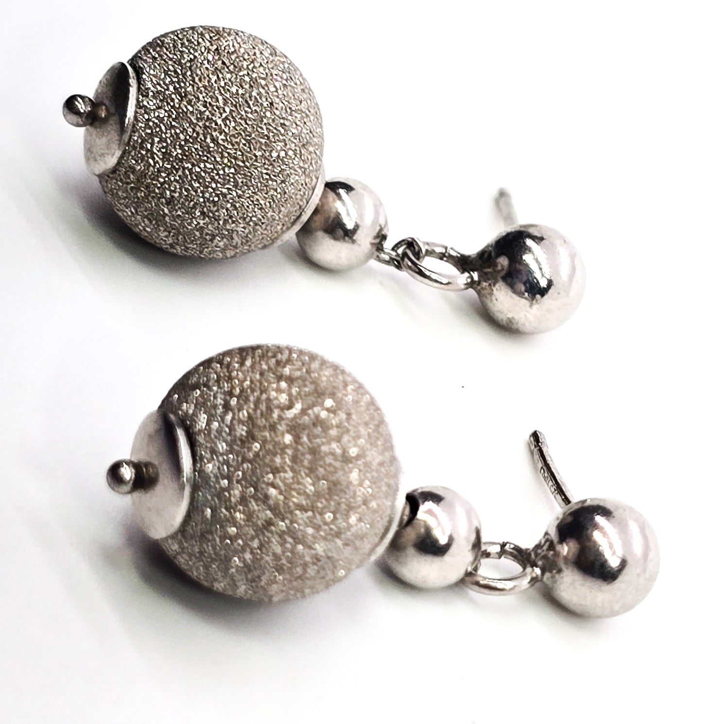 Italian silver ornament satin stardust sparkling bead sterling silver drop post earrings