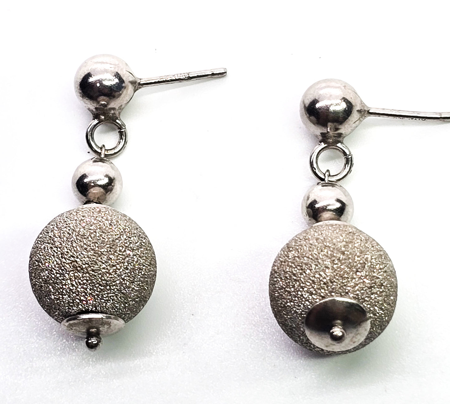 Italian silver ornament satin stardust sparkling bead sterling silver drop post earrings