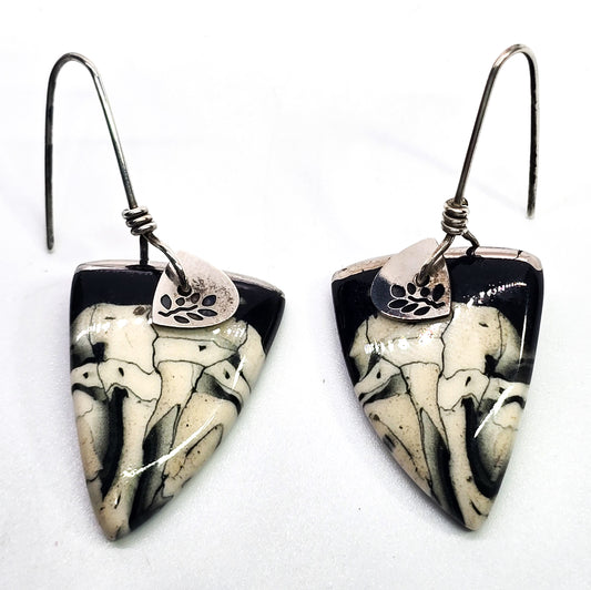 Blue Bus studio Artisan black and white porcelain sterling silver drop earrings