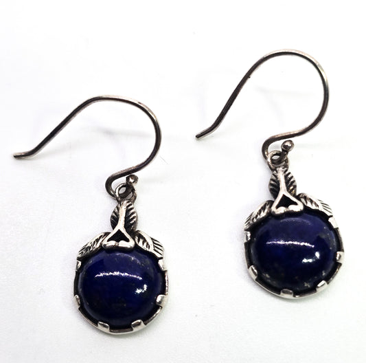 Lapis Lazuli dark blue gemstone sterling silver natural leaf drop earrings