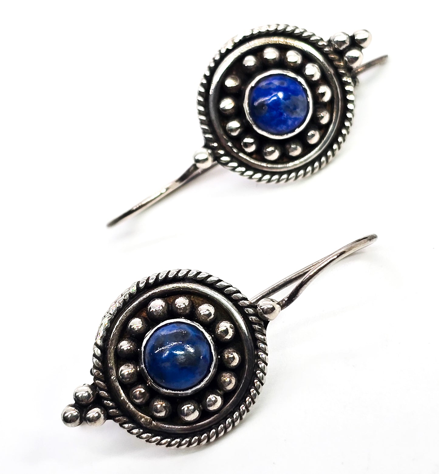 Lapis Lazuli tribal mandala sterling silver Bali Balinese style earrings