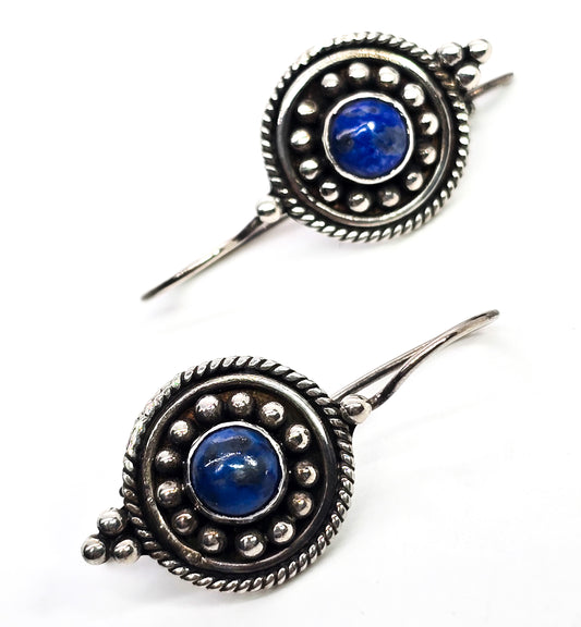 Lapis Lazuli tribal mandala sterling silver Bali Balinese style earrings