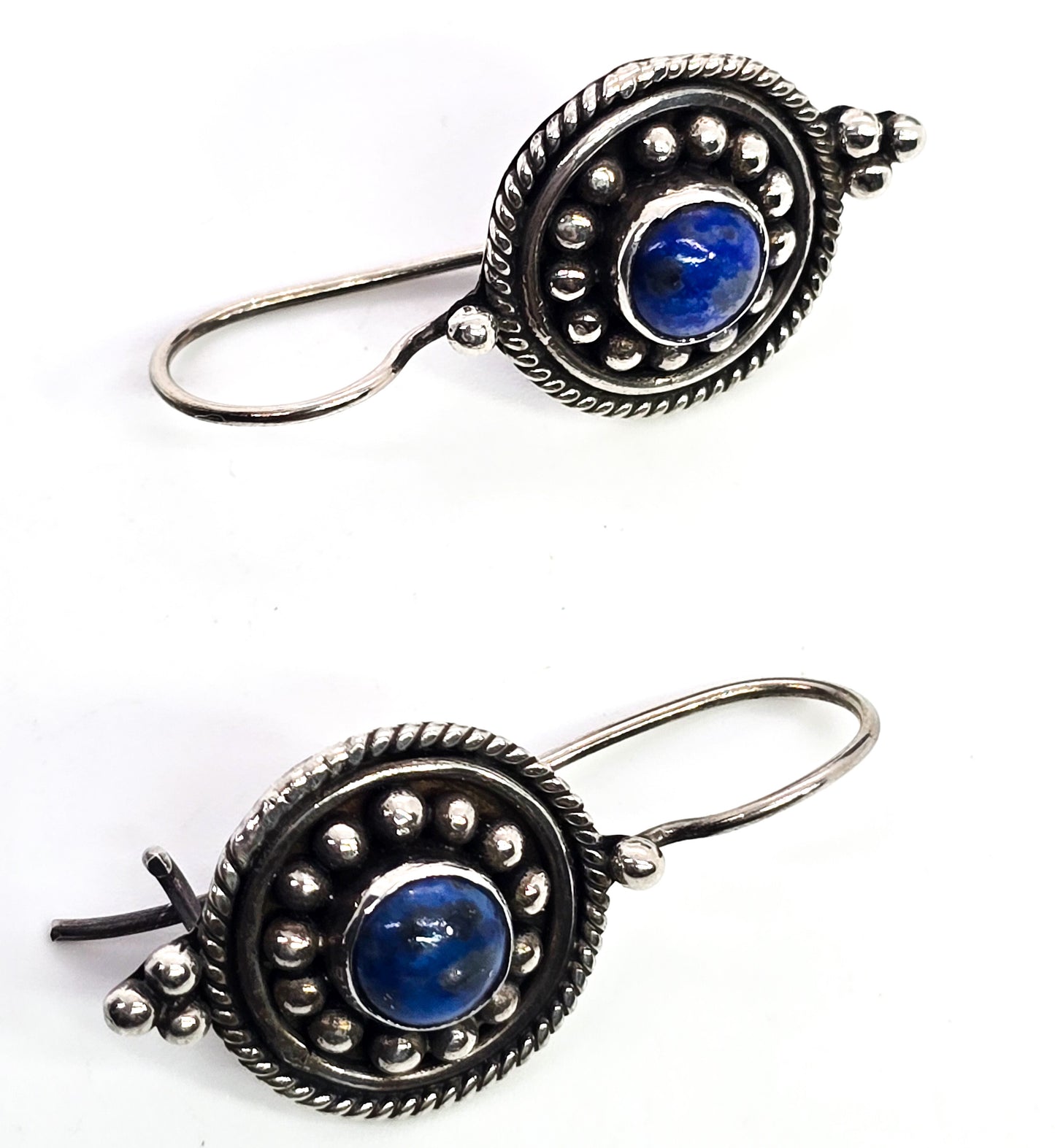 Lapis Lazuli tribal mandala sterling silver Bali Balinese style earrings