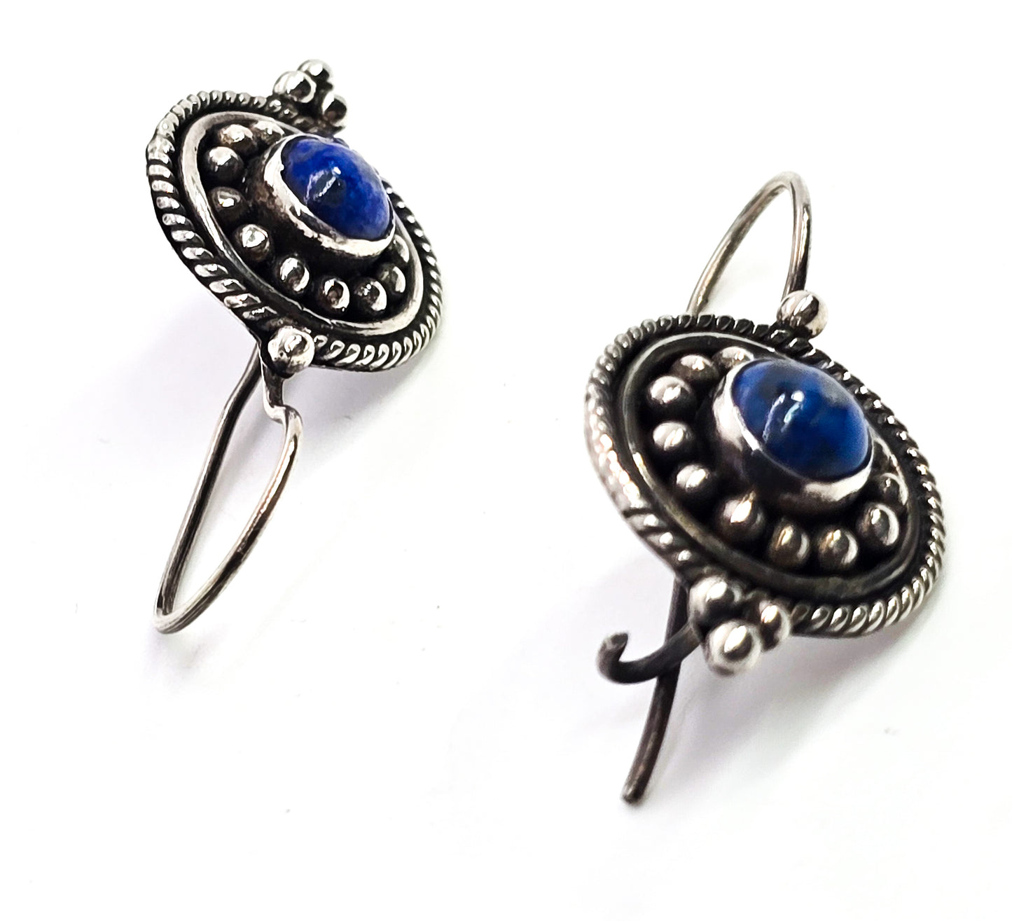 Lapis Lazuli tribal mandala sterling silver Bali Balinese style earrings