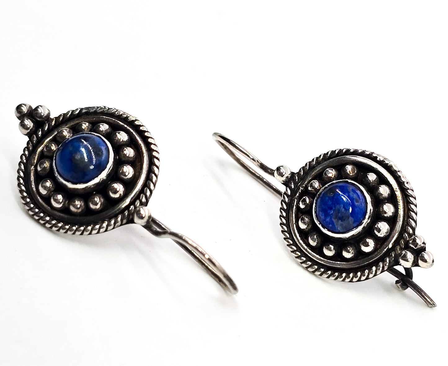 Lapis Lazuli tribal mandala sterling silver Bali Balinese style earrings