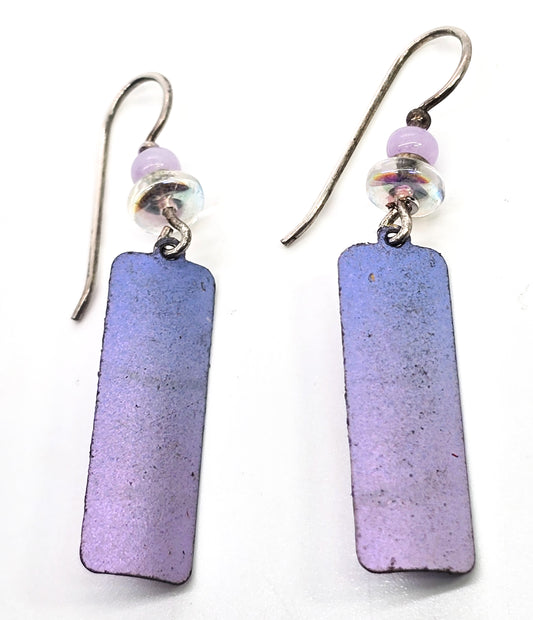 Purple pink Niobium metal sterling silver beaded drop earrings