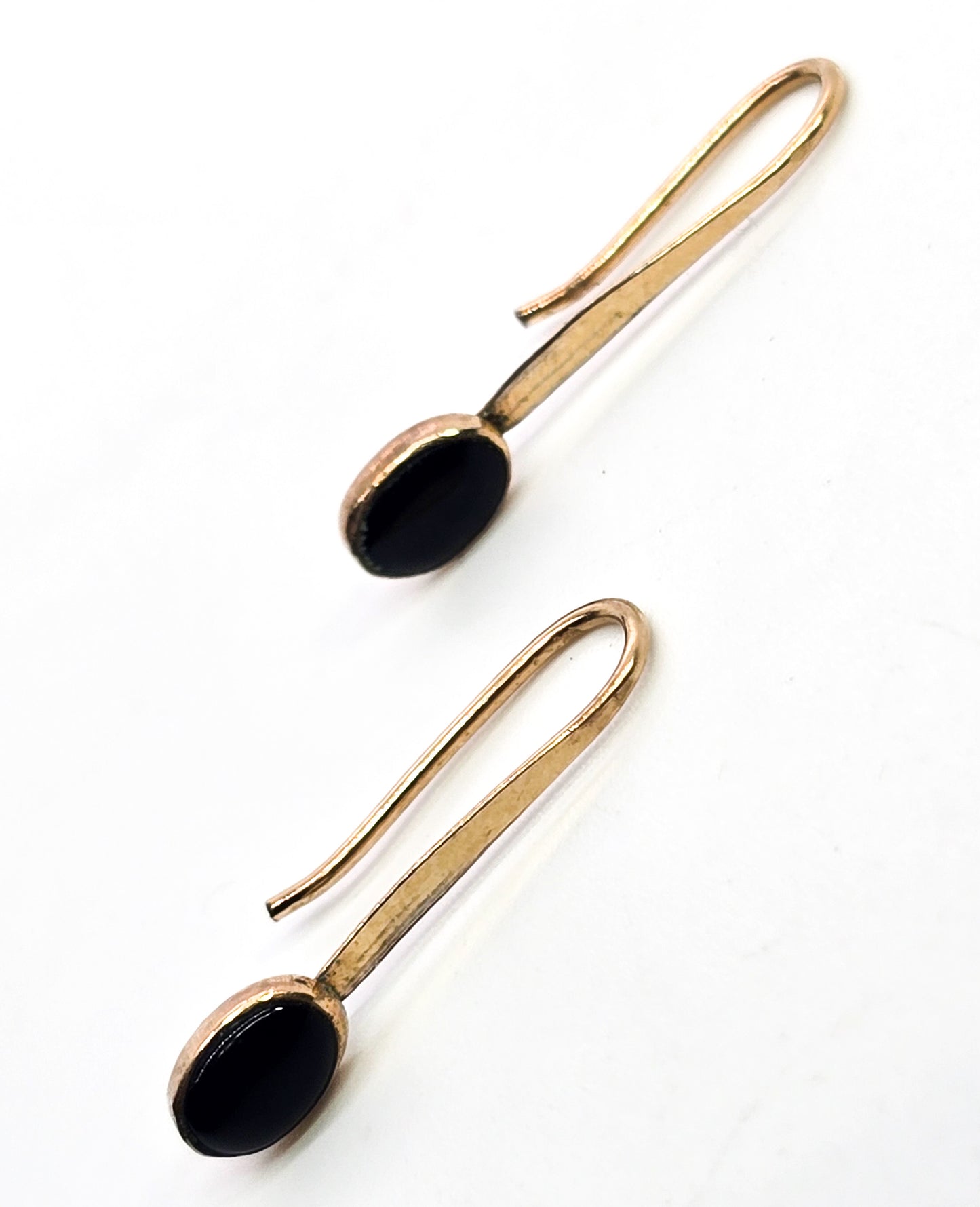 Yellow gold filled black onyx gemstone vintage modernist earrings